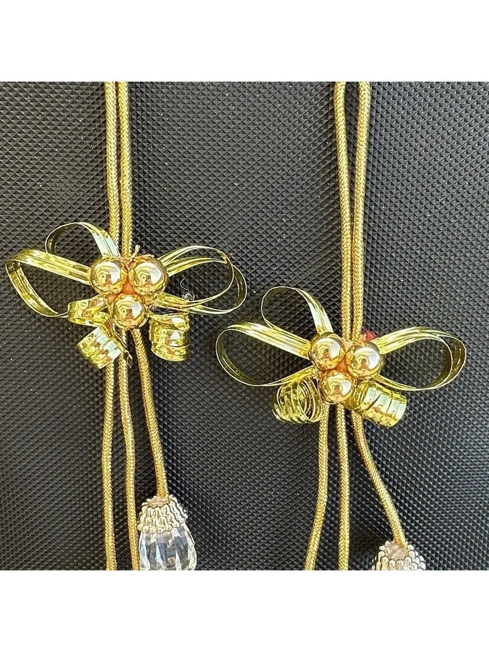Vintage Set of Two Acrylic 8.5” Gold Tassel Ornaments with Clear Jewel Drop
